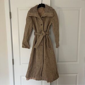 Vintage 1970s Jill Jr. brown wool maxi trench coat